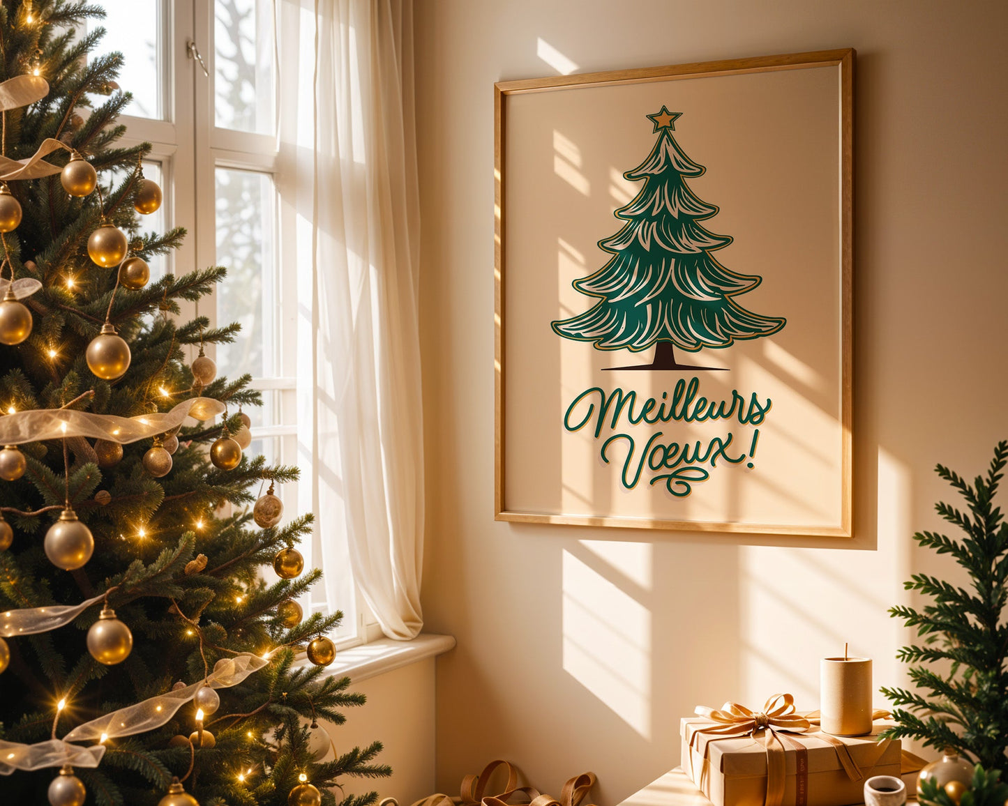 Affiche Meilleurs Vœux esprit de Noël avec sapin vert