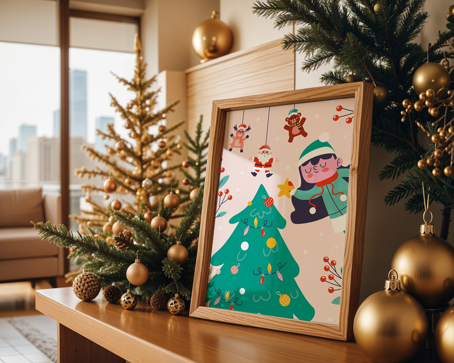 Affiche Noël enfantine décorations et joie festive