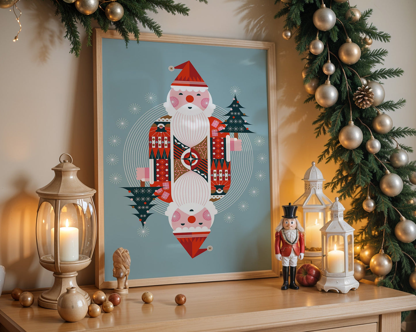 Affiche Père Noël design scandinave symétrie et style nordique