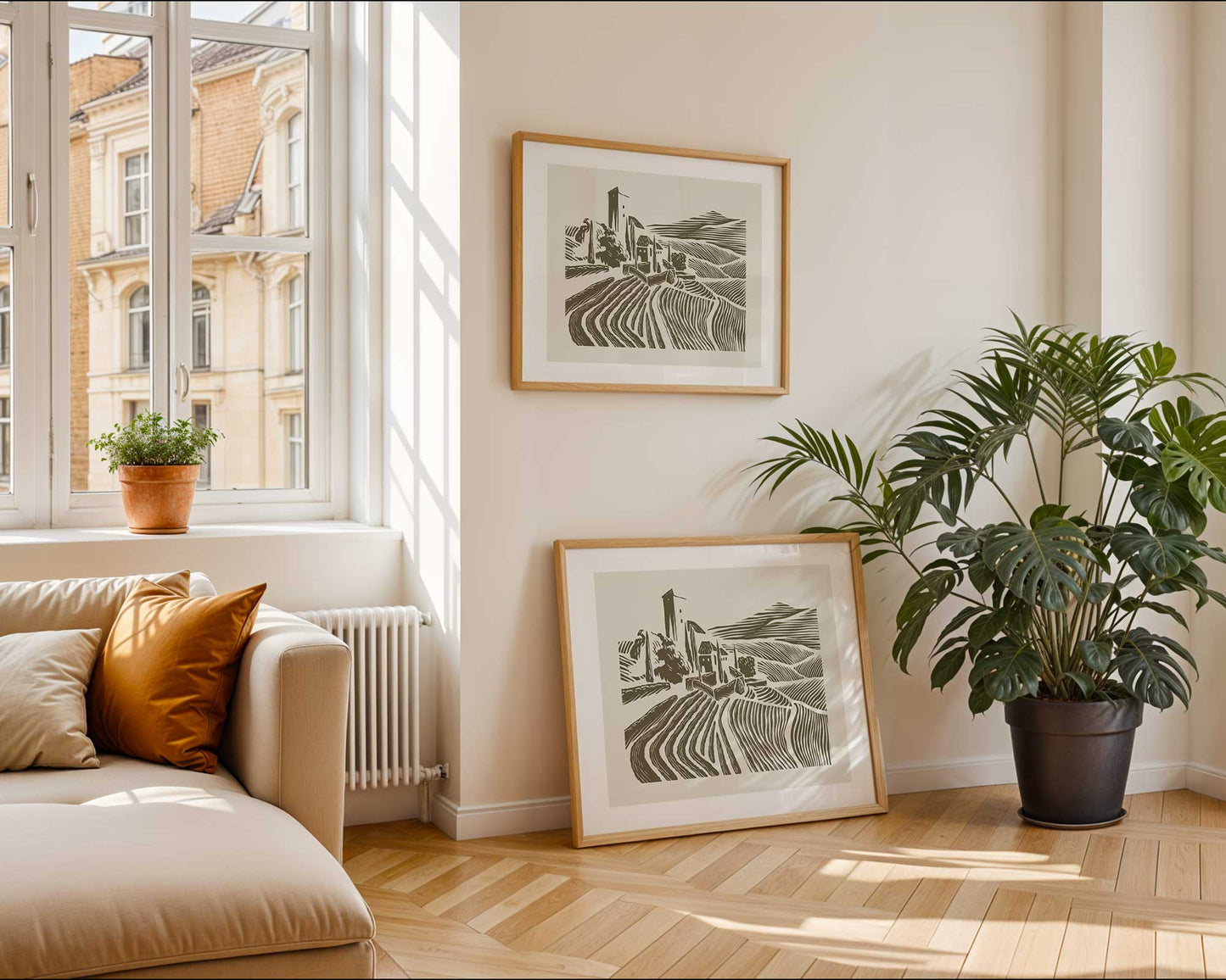 Affiche champêtre de vignoble – Illustration en technique de gravure pour déco murale rustique - UNIVEA