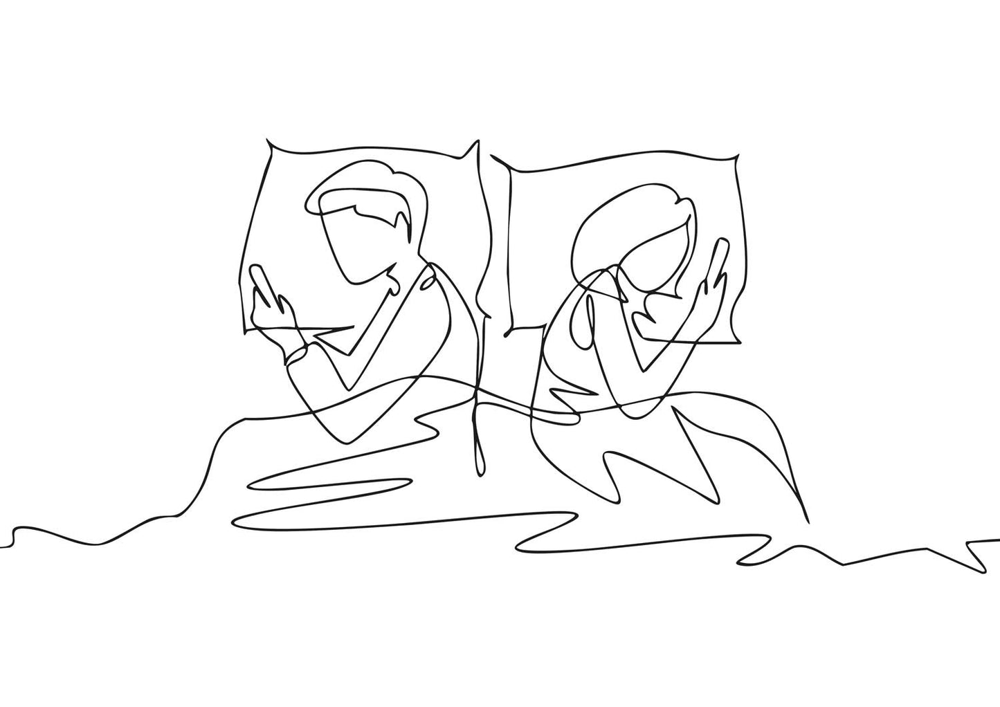 Poster de Couple Moderne au Lit au Trait - Art Contemporain Minimaliste Illustration - UNIVEA