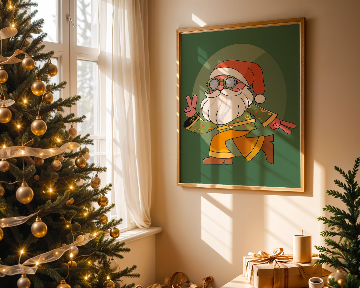 Poster père Noël cool esprit rétro et peace