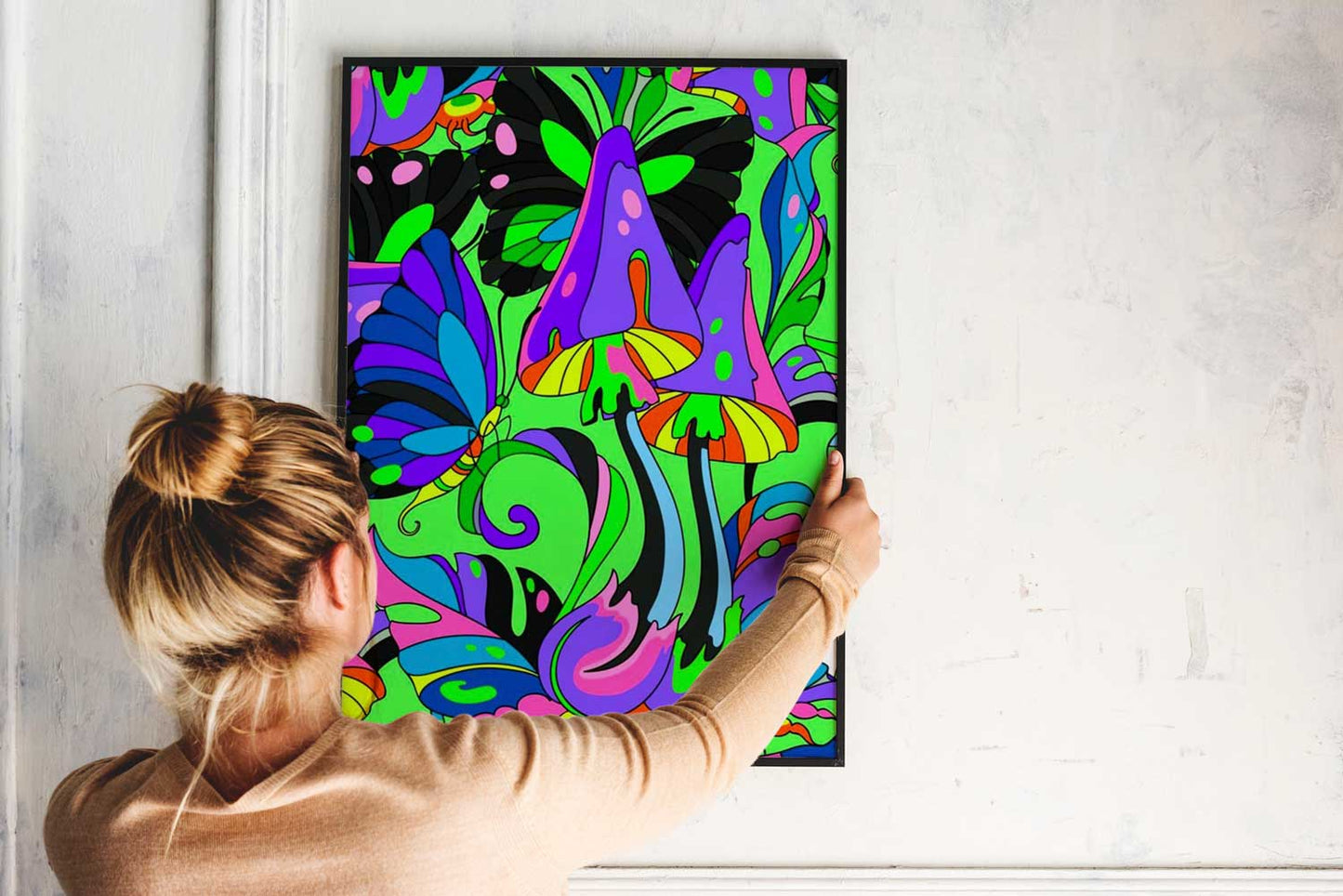 Affiche Psychédélique Champignons et Papillons - UNIVEA