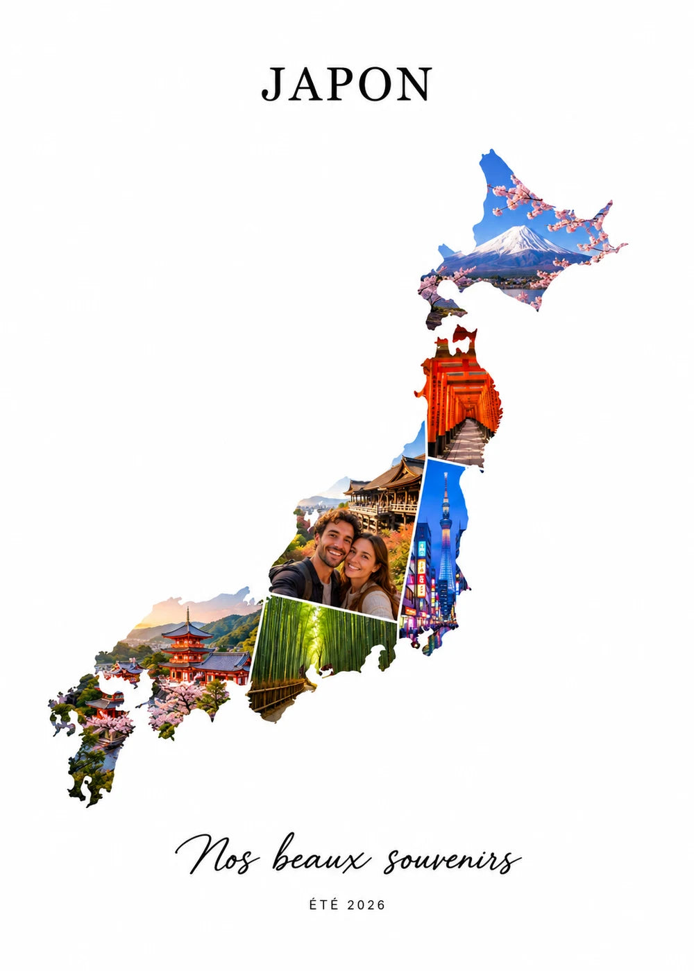 Affiche Japon : collage de photos japonaises dans la silhouette de l’archipel.