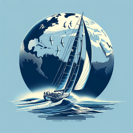 illustration globe et voilier maritime bleu