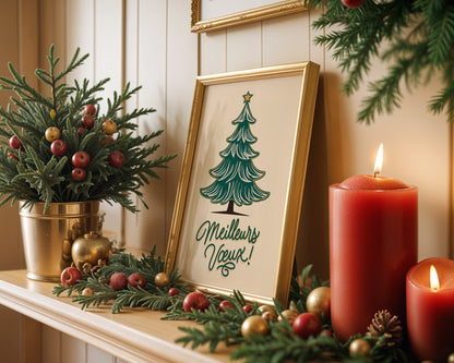 Affiche Meilleurs Vœux esprit de Noël avec sapin vert