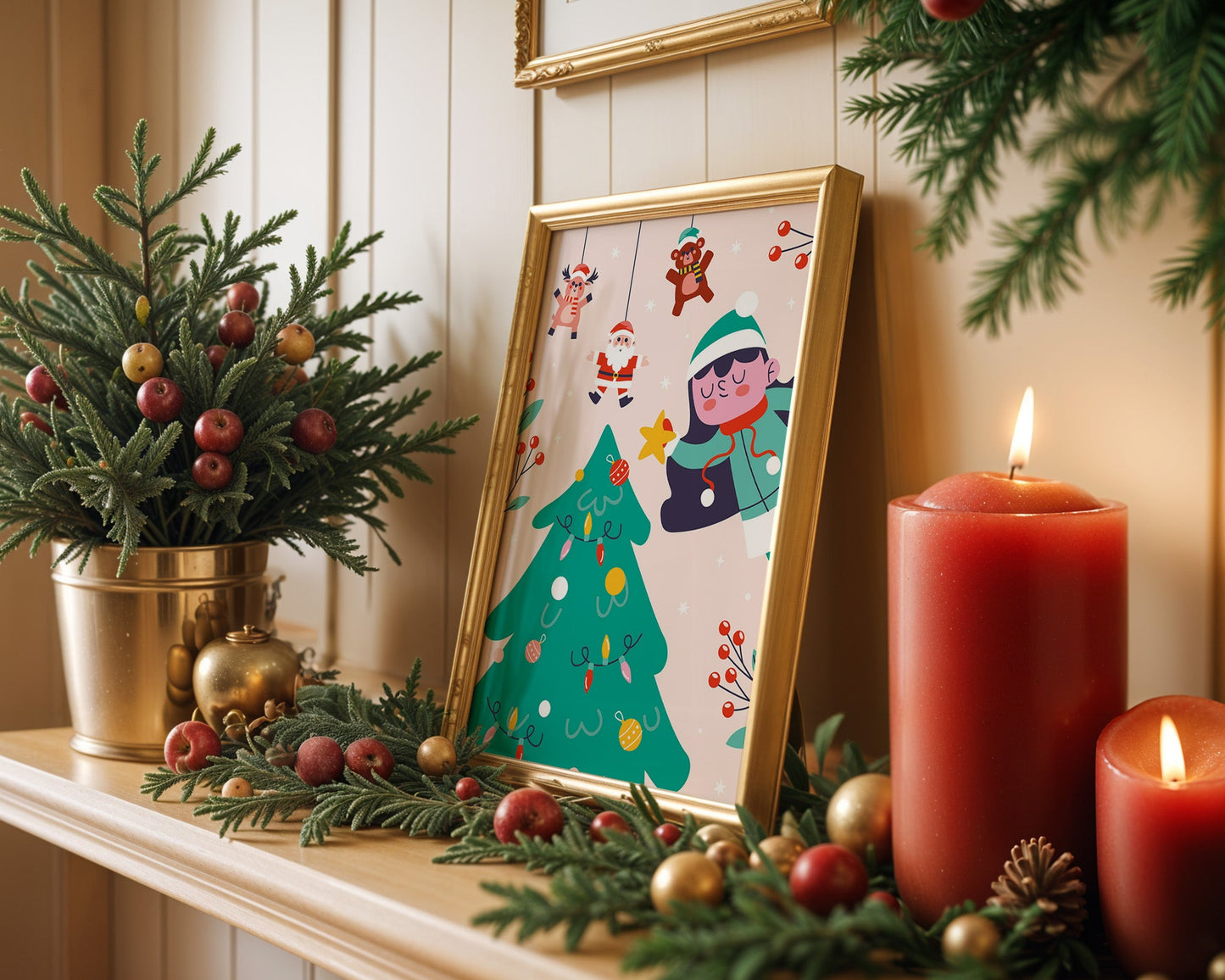 Affiche Noël enfantine décorations et joie festive