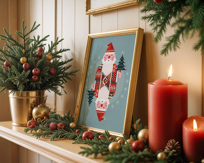 Affiche Père Noël design scandinave symétrie et style nordique