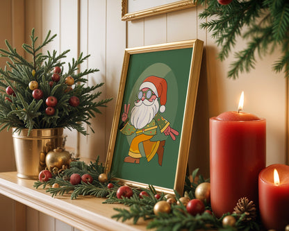 Poster père Noël cool esprit rétro et peace
