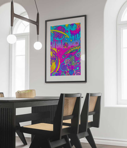 Affiche psychédélique spatiale, planètes et étoiles multicolores - UNIVEA