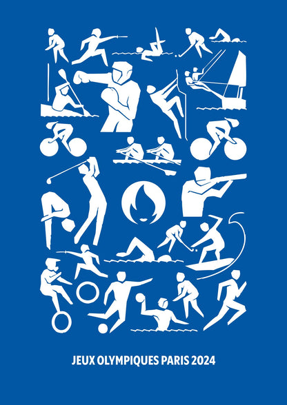 Affiche officielle des Jeux Olympiques Paris 2024 - Modèle Bleu et Blanc