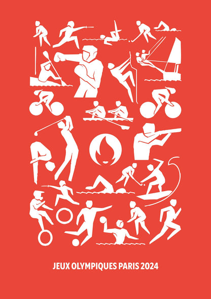 Affiche officielle des Jeux Olympiques Paris 2024 - Modèle Rouge et Blanc