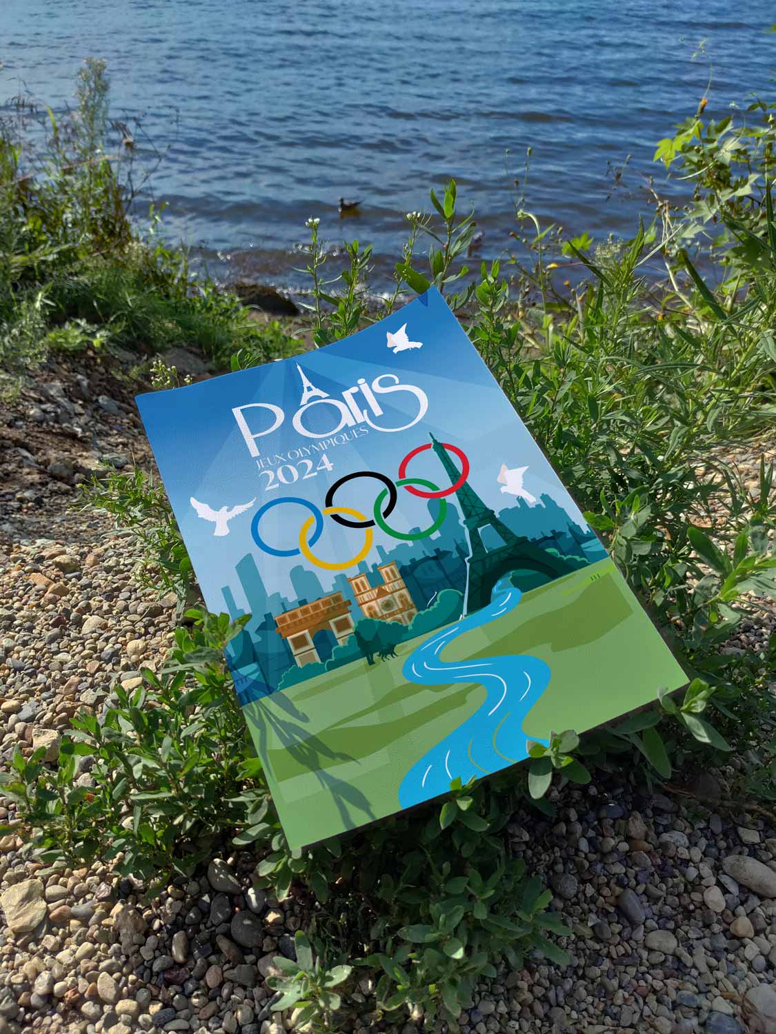 Poster Paris Olympic Games 2024 - Monuments and Olympic Rings Illustration