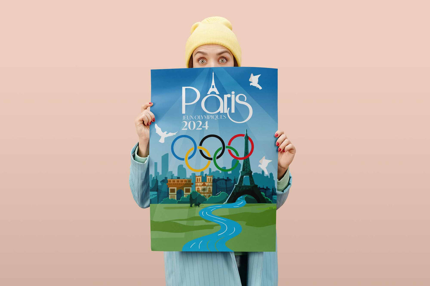 Poster Paris Olympic Games 2024 - Monuments and Olympic Rings Illustration