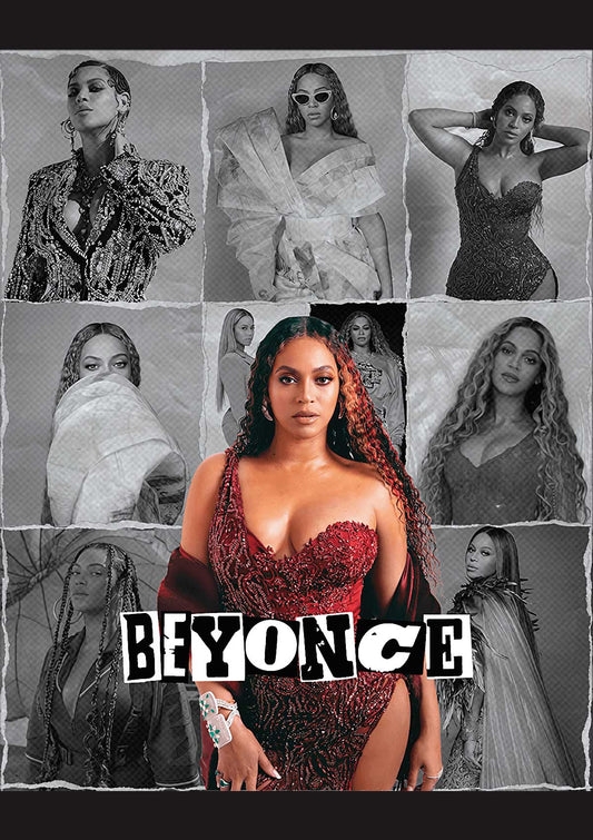 Beyoncé - Affiche Collage Noir & Blanc avec Détail Couleur