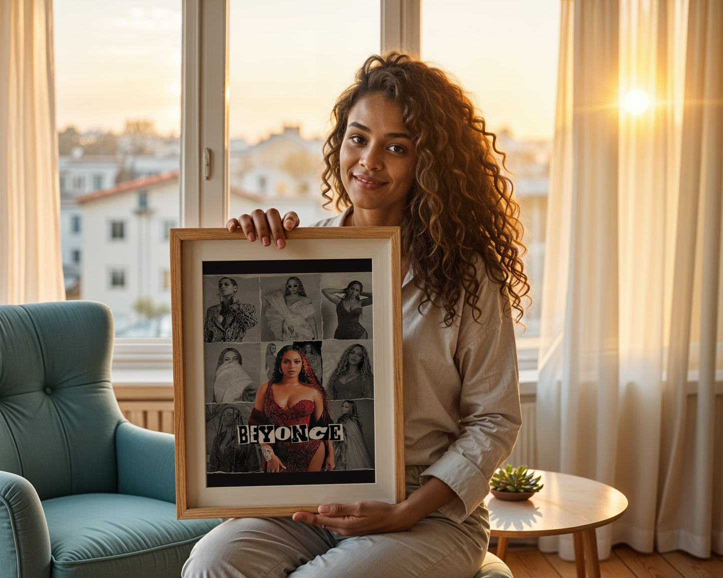 Beyoncé - Affiche Collage Noir & Blanc avec Détail Couleur