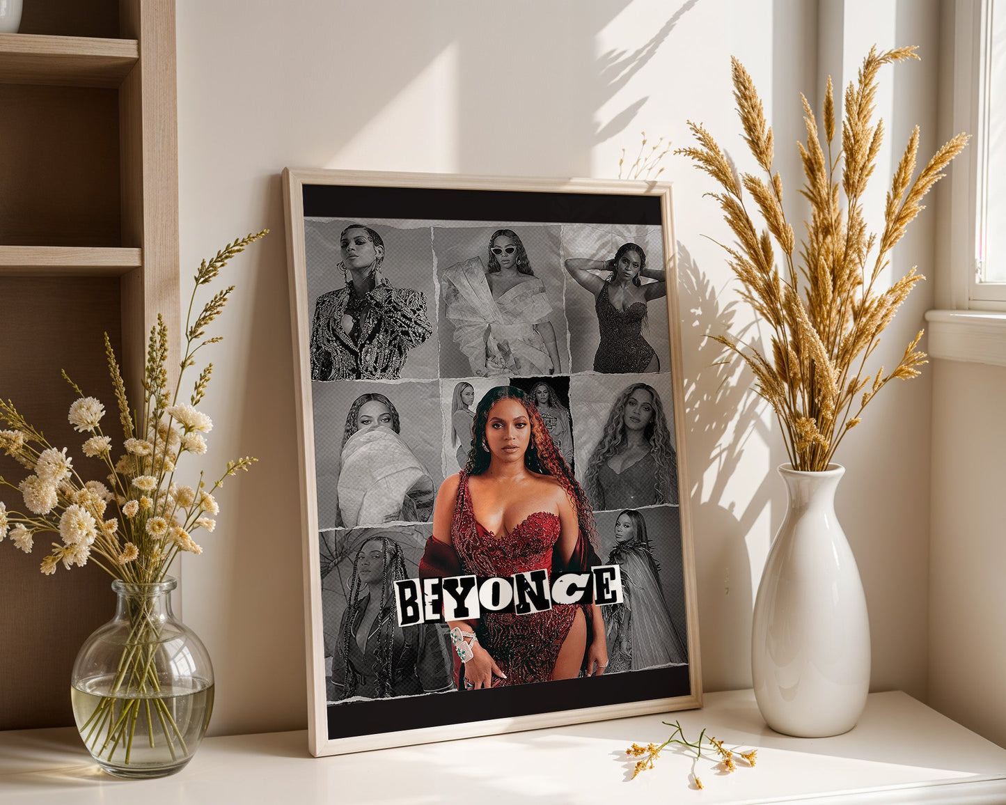 Beyoncé - Affiche Collage Noir & Blanc avec Détail Couleur