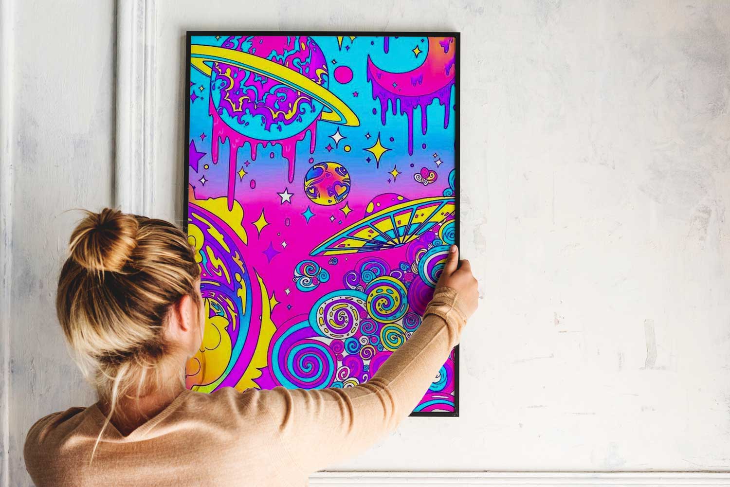 Affiche psychédélique spatiale, planètes et étoiles multicolores - UNIVEA