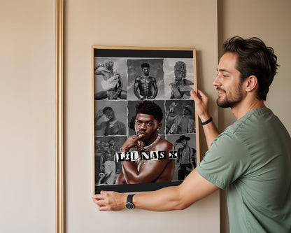 Lil Nas X - Affiche Collage Noir & Blanc avec Style Rétro et Portrait Coloré