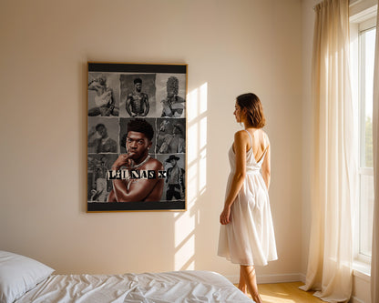 Lil Nas X - Affiche Collage Noir & Blanc avec Style Rétro et Portrait Coloré