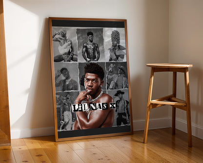 Lil Nas X - Affiche Collage Noir & Blanc avec Style Rétro et Portrait Coloré