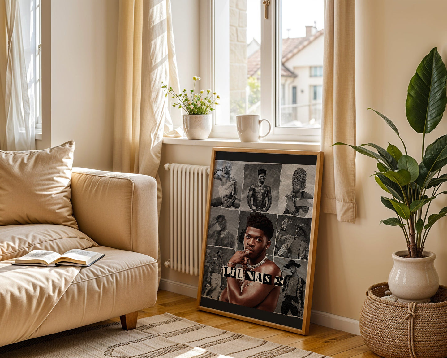 Lil Nas X - Affiche Collage Noir & Blanc avec Style Rétro et Portrait Coloré