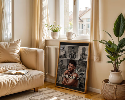 Lil Nas X - Affiche Collage Noir & Blanc avec Style Rétro et Portrait Coloré