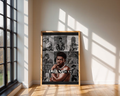 Lil Nas X - Affiche Collage Noir & Blanc avec Style Rétro et Portrait Coloré
