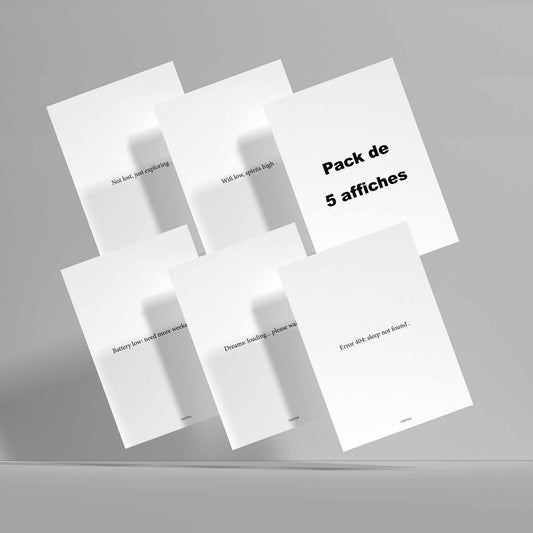 pack de 5 affiche avec des citations en anglais type humour et citation cool 