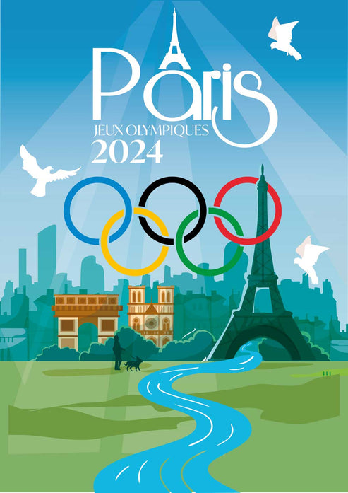 Poster Paris Olympic Games 2024 - Monuments and Olympic Rings Illustra ...