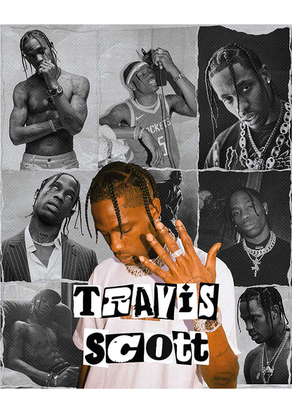 Travis Scott - Collage Noir et Blanc (Affiche Rétro & Street Art)