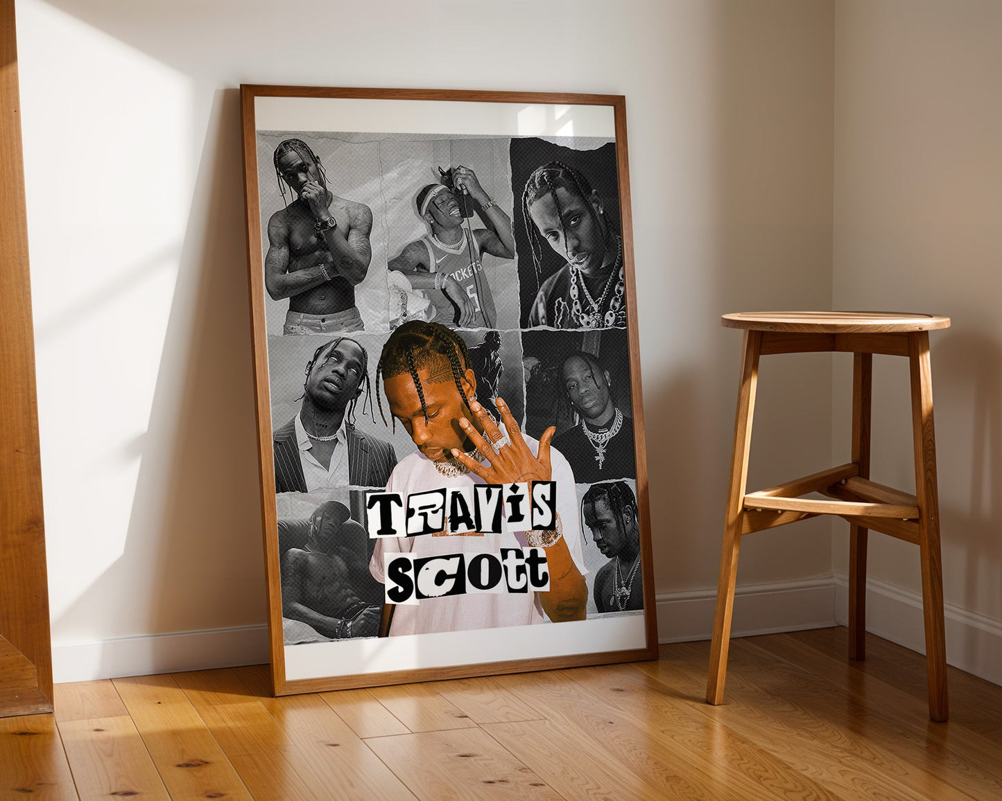 Travis Scott - Collage Noir et Blanc (Affiche Rétro & Street Art)