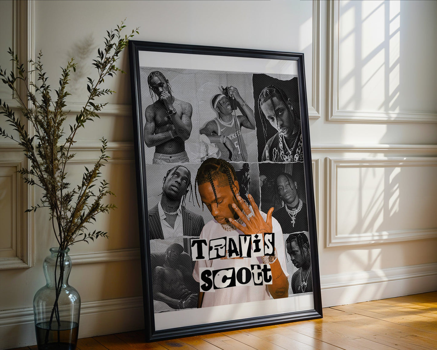 Travis Scott - Collage Noir et Blanc (Affiche Rétro & Street Art)