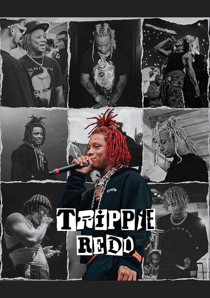 Trippie Redd - Affiche Collage Noir & Blanc avec Détail Couleur Rouge