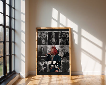 Trippie Redd - Affiche Collage Noir & Blanc avec Détail Couleur Rouge