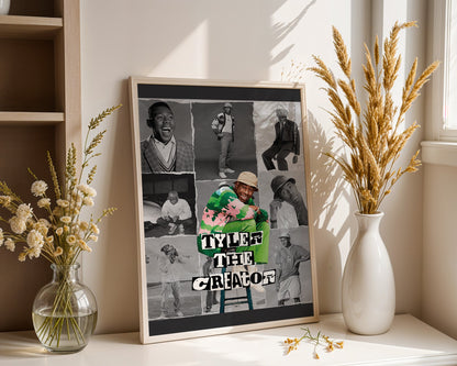 Tyler, The Creator - Affiche Collage Noir & Blanc avec Détail Couleur