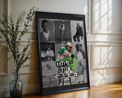 Tyler, The Creator - Affiche Collage Noir & Blanc avec Détail Couleur