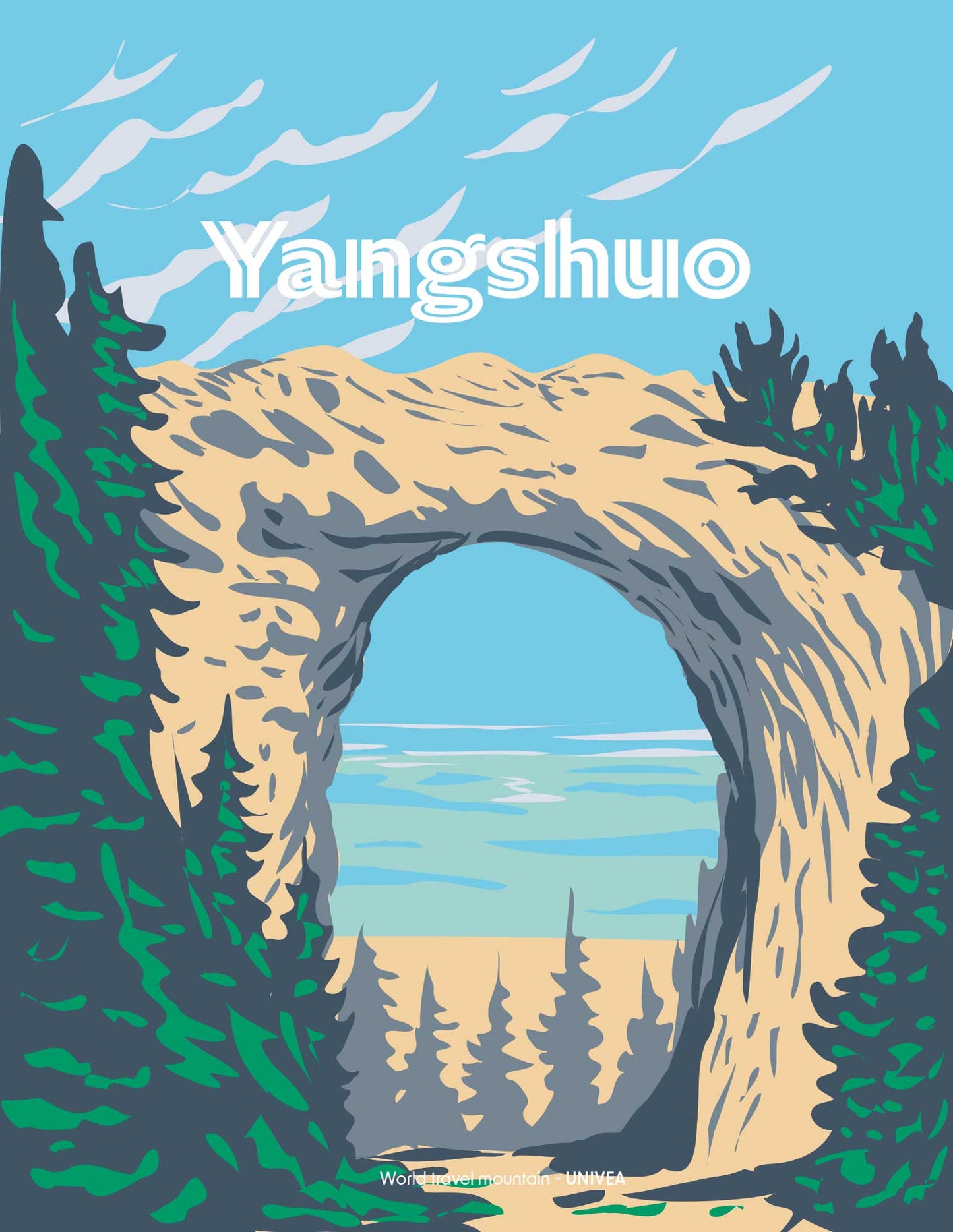 affiche de l'arche naturel dans la montagne Yangshuo en illustration