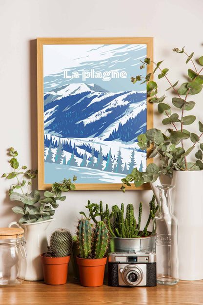 affiche de la station de ski la plagne en illustration