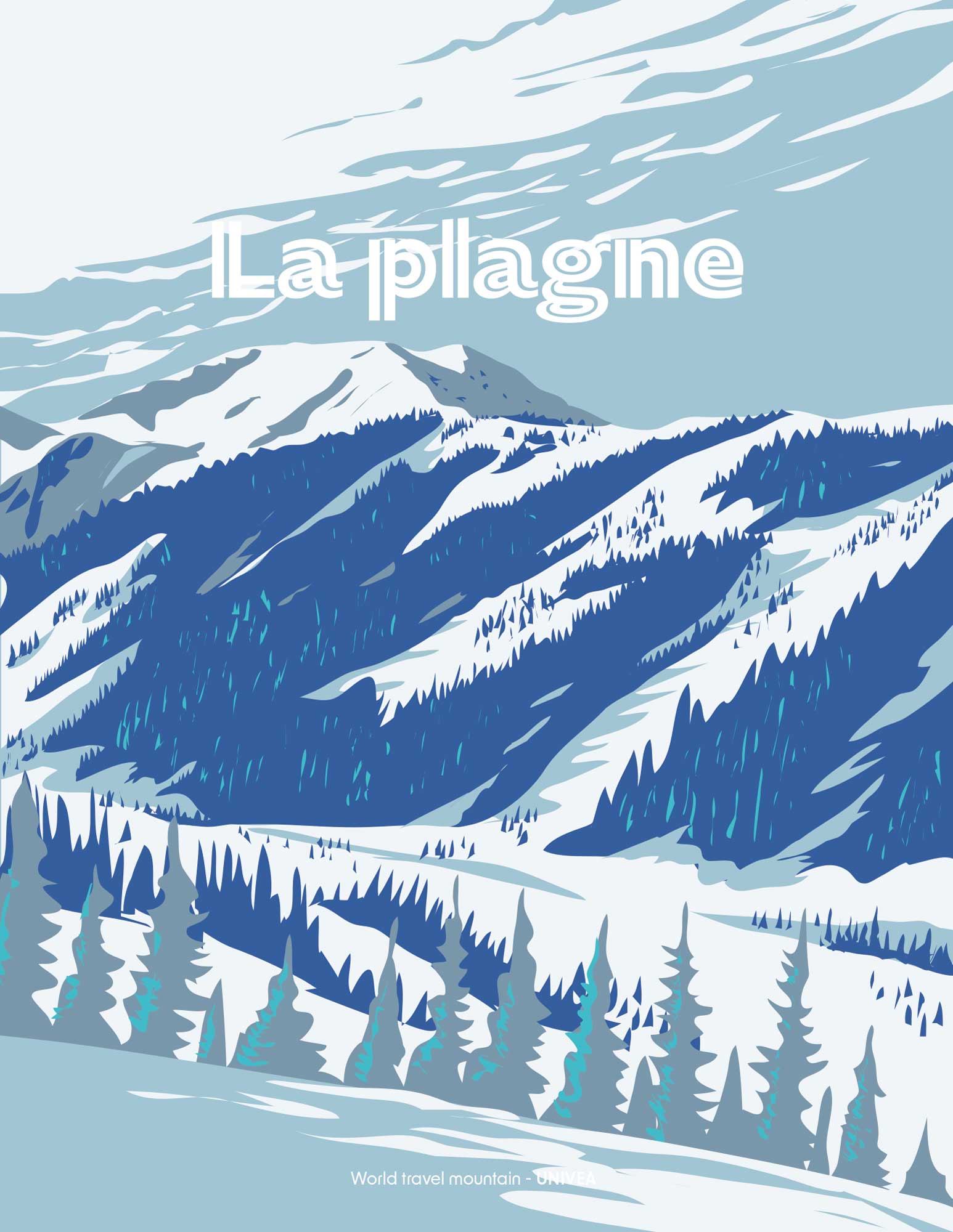 affiche de la station de ski la plagne en illustration