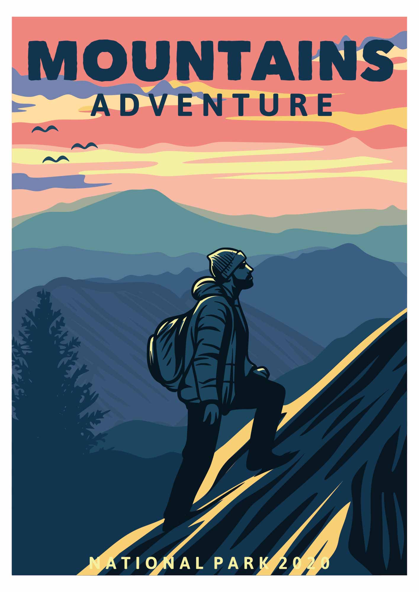 affiche illustration d'un homme gravissant une montagne 